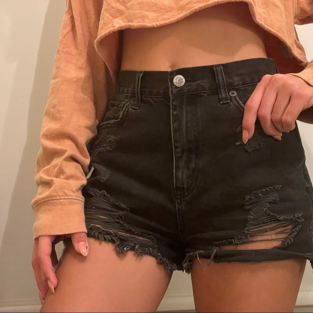 PacSun - Black Shorts; High Rise Denim Shorts (Black); Summer Black Shorts